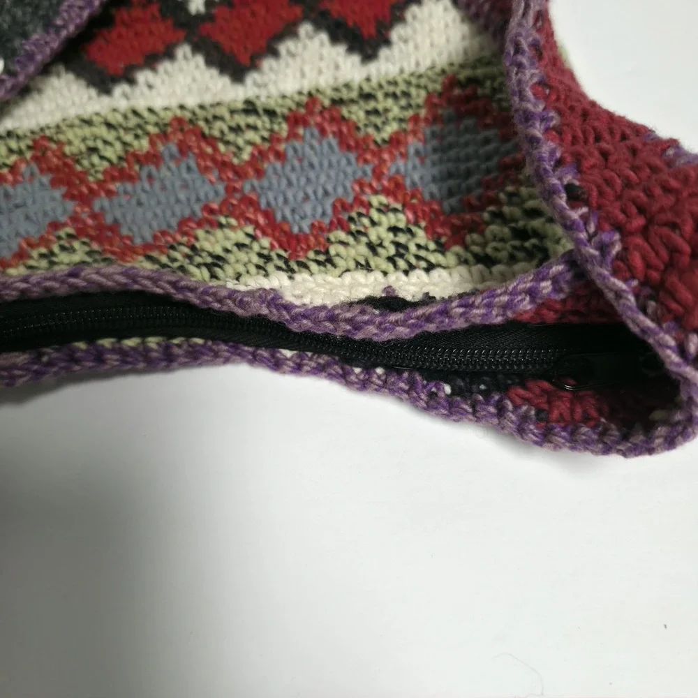 Vintage Boho Crochet Crossbody Bag Southwestern Geometric Knit Bucket Purse